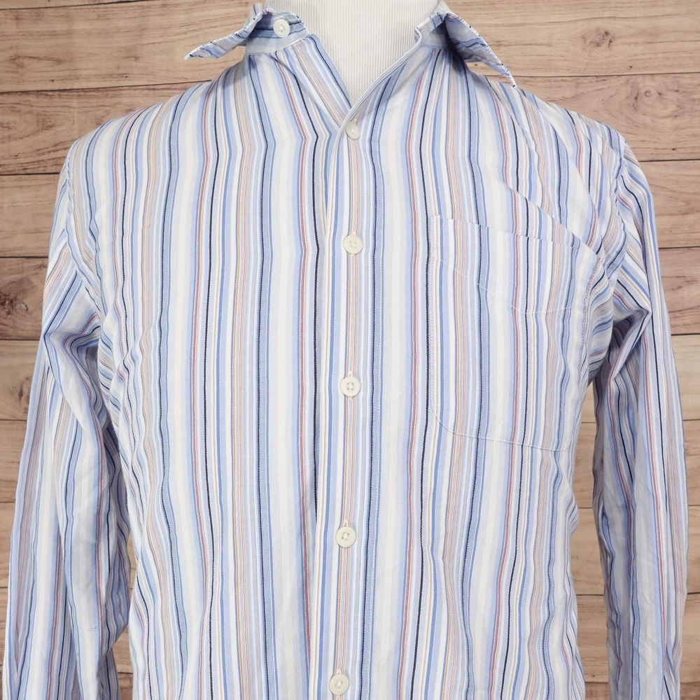 Van Heusen Studio Shirt Mens M Blue Stripe Long Sleeve Button-Up Slim Fit